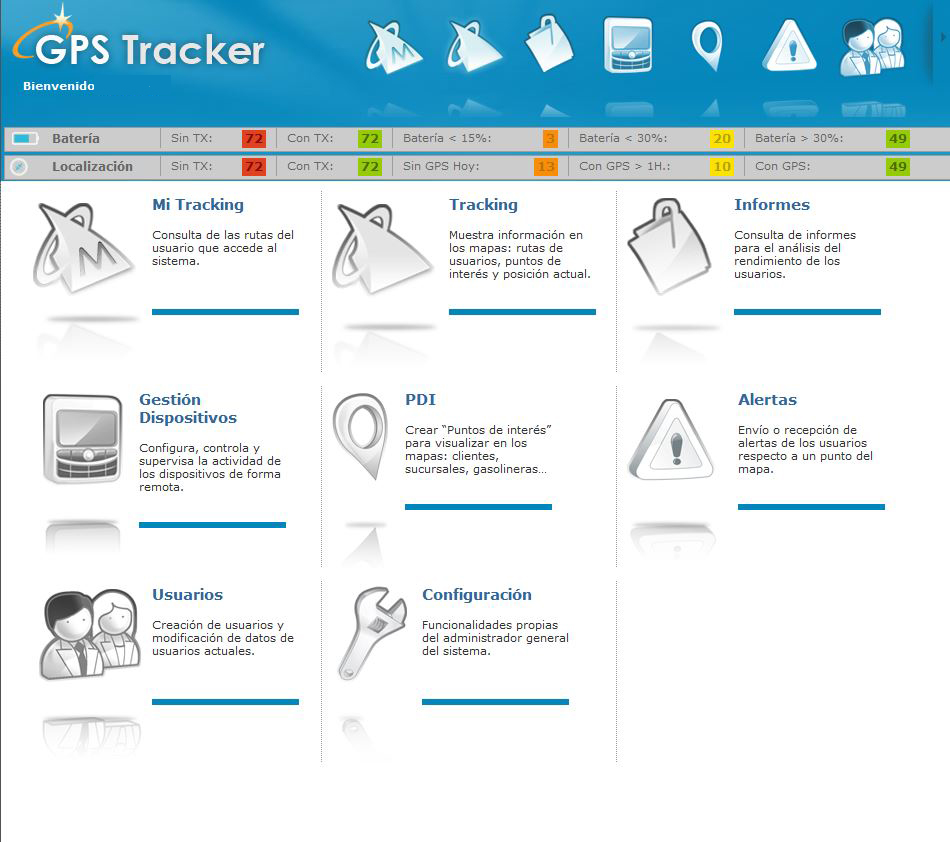 Aplicación de localización GPS Tracker - Menu