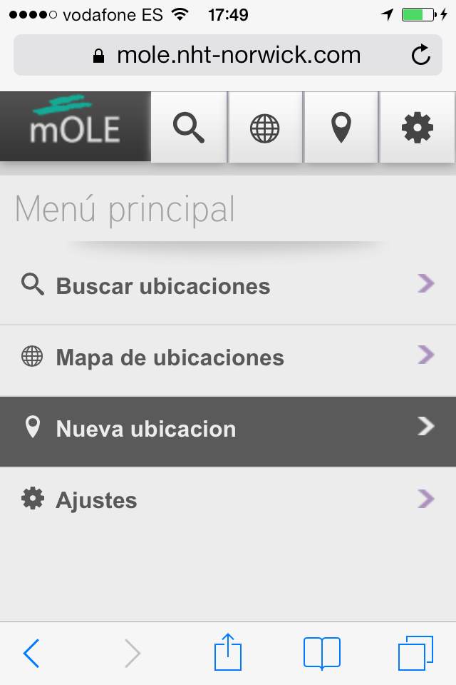 Aplicación mOLE para BBDD integrada con Google Maps -  Nueva ubicación